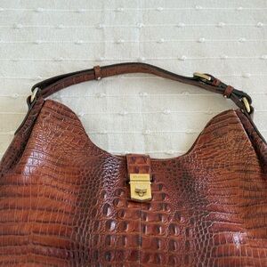 Brahmin cognac color   Croc-Embossed Leather Shoulder Bag with Gold Hardware